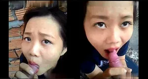 Em gái mút cậu bé ở vườn sau nhà